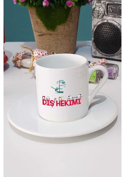 Diş Hekimi Hediye Türk Kahvesi Fincanı Beyaz ve Anahtarlık modelleri