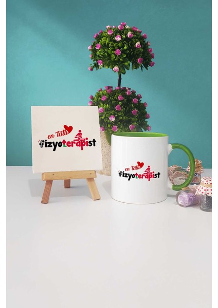 En Tatlı Fizyoterapist Yeşil Kupa Bardak Dekoratif Taş