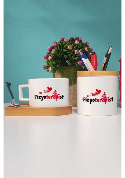 En Tatlı Fizyoterapist Ahşap Altlıklı Fincan ve Kalemlik