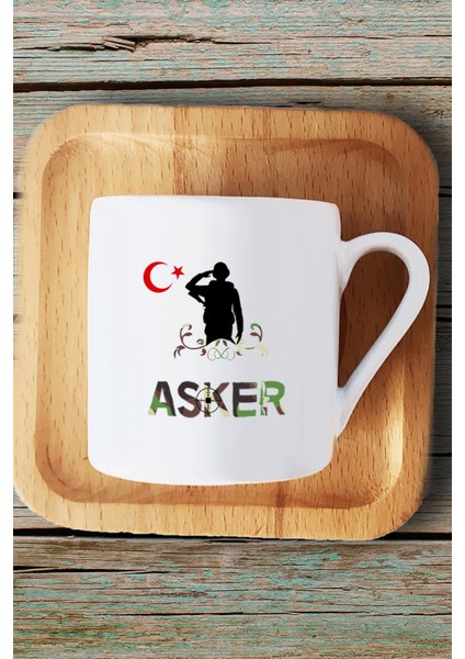 Asker Türk Kahvesi Fincanı Ahşap Altlıklı ve Anahtarlık fiyatları