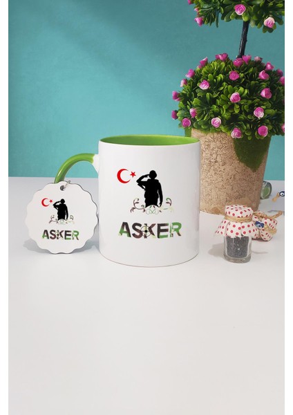 Asker Yeşil Kupa Bardak Anahtarlık