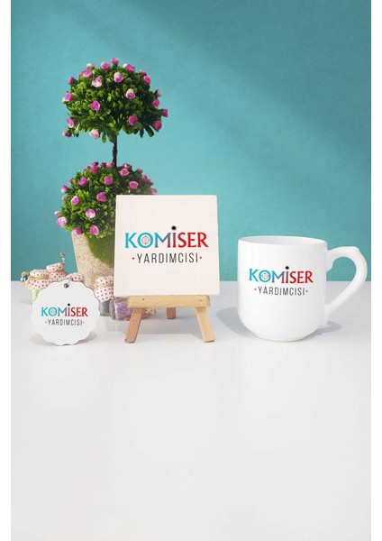 Komiser Yardımcısı Hediye Oval Kupa Bardak Dekoratif Taş Anahtarlık