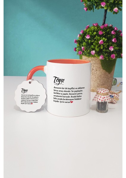 Teyzeye Hediye Teyze Turuncu Kupa Bardak Anahtarlık