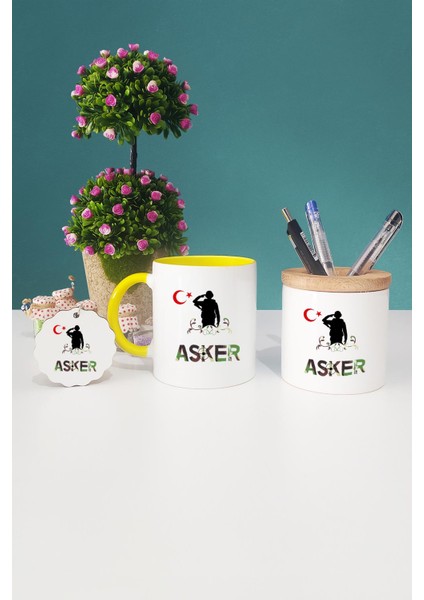 Asker Sarı Kupa Bardak Kalemlik Anahtarlık
