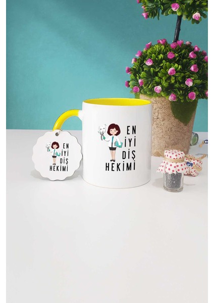 En Iyi Diş Hekimi Hediye Sarı Kupa Bardak Anahtarlık