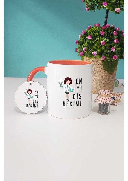 En Iyi Diş Hekimi Hediye Turuncu Kupa Bardak Anahtarlık