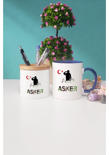 Asker Lacivert Kupa Bardak Kalemlik