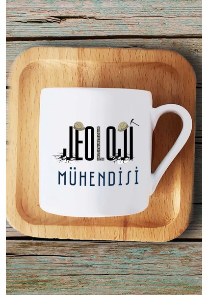 Jeoloji Mühendisi Hediye Türk Kahvesi Fincanı Ahşap Altlıklı ve Kalemlik