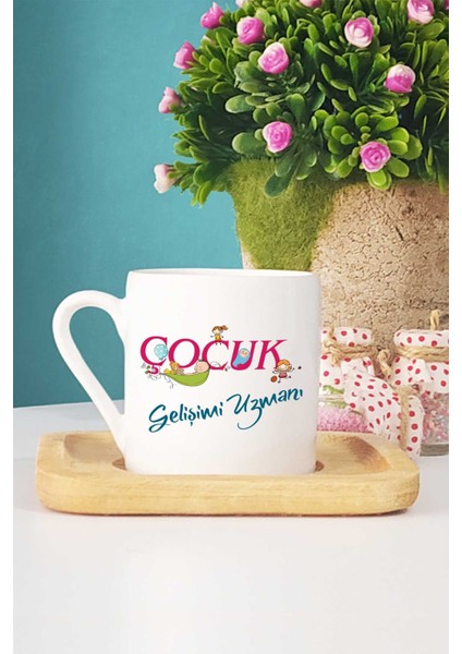 Çocuk Gelişimi Uzmanı Türk Kahvesi Fincanı Ahşap Altlıklı ve Kalemlik modelleri