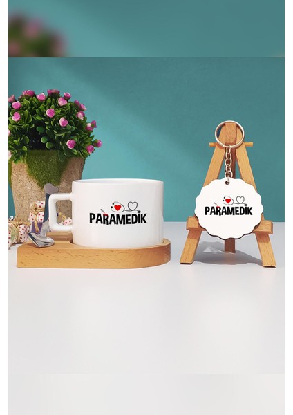 Paramedik Hediye Ahşap Altlıklı Fincan ve Anahtarlık
