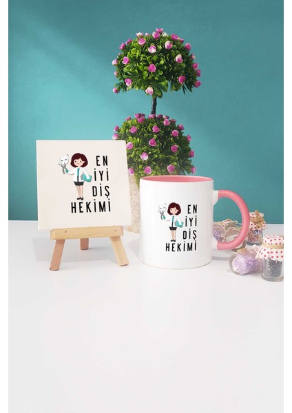 En Iyi Diş Hekimi Hediye Pembe Kupa Bardak Dekoratif Taş