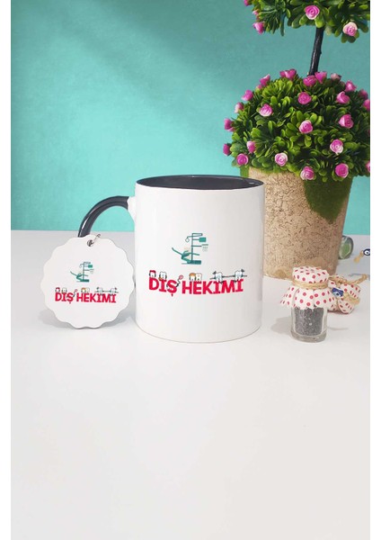 Diş Hekimi Hediye Siyah Kupa Bardak Anahtarlık