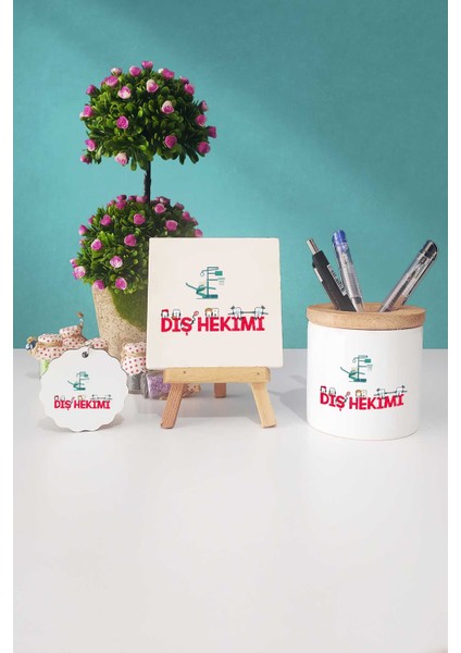 Diş Hekimi Hediye Dekoratif Taş Anahtarlık Kalemlik