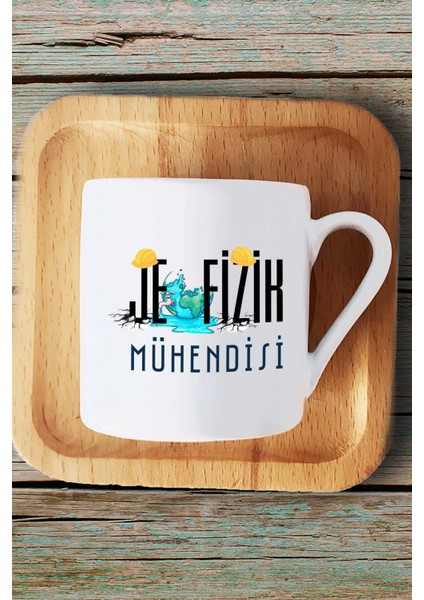 Jeofizik Mühendisi Hediye Türk Kahvesi Fincanı Ahşap Altlıklı ve Kalemlik
