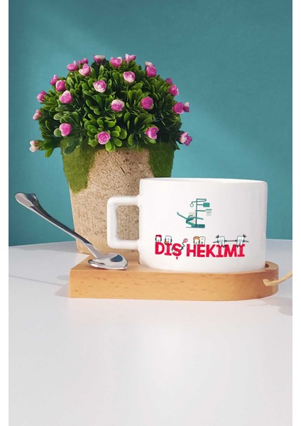 Diş Hekimi Hediye Ahşap Altlıklı Fincan ve Anahtarlık fiyatları