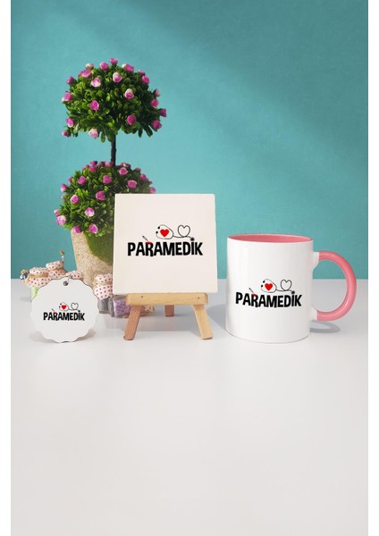 Paramedik Hediye Pembe Kupa Bardak Dekoratif Taş Anahtarlık