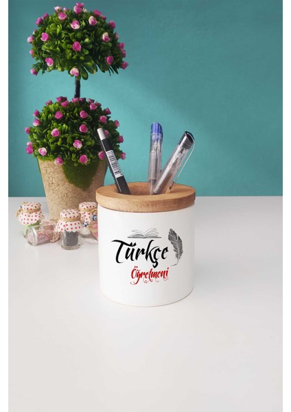Türkçe Öğretmeni Hediye Türk Kahvesi Fincanı Beyaz ve Kalemlik