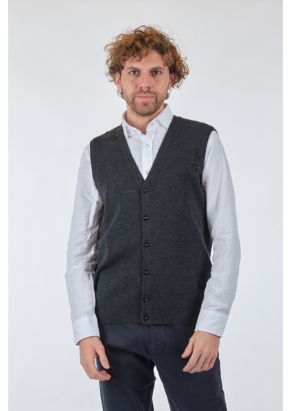 V Yaka Erkek Triko Yelek - Minimalist Günlük Stil