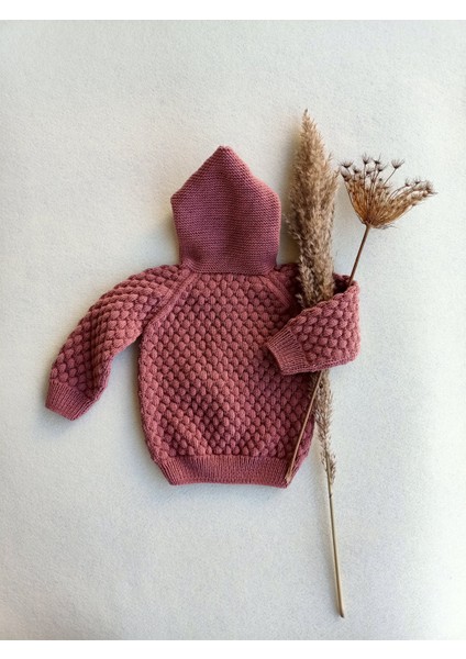 Handmade Kapüşonlu El Örgüsü Çocuk HIRKASI,%100 Pamuk Desenli Çocuk Hırka