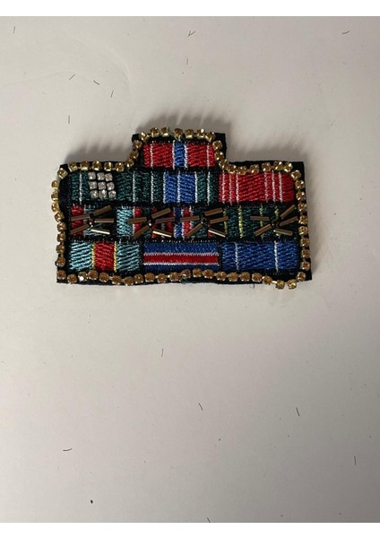 9x6 cm Desenli Çizgili Taşlı ve Boncuklu Aplike Yama Arma 9x6 cm