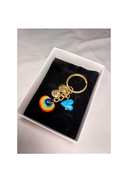 Anahtarlık Murano Gökkuşagi Mavi Kalp