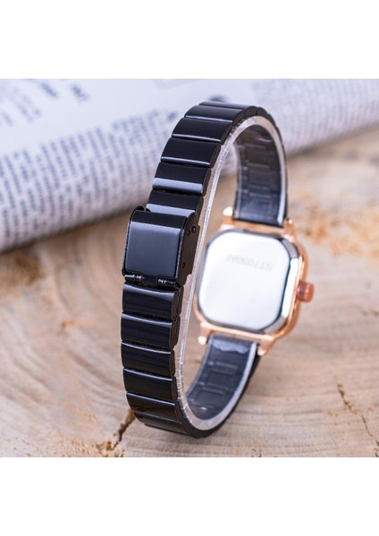 Kare Siyah Renk Çelik Kordon Minimal Series Kadın Kol Saati ST-304266 fiyatları