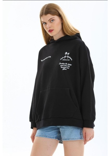 Butik Muson Minimal Baskılı Oversize Hoodie