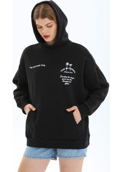 Butik Muson Minimal Baskılı Oversize Hoodie