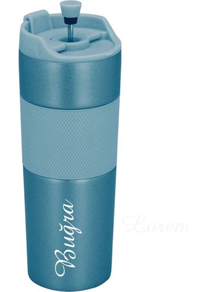 Kişiye Özel Isim Baskılı French Press Mavi Çelik Termos Mug 450 ml (3 Fonksiyonlu) fırsatları