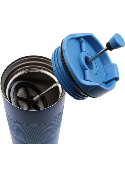 Kişiye Özel Isim Baskılı French Press Mavi Çelik Termos Mug 450 ml (3 Fonksiyonlu) indirimleri