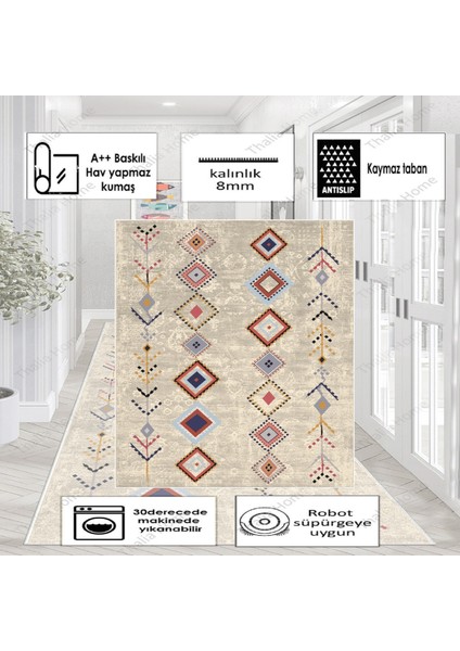 Thalia Home Dijital Baskılı Kaymaz Taban Yıkanabilir Mutfak Halısı Salon Halısı Yolluk