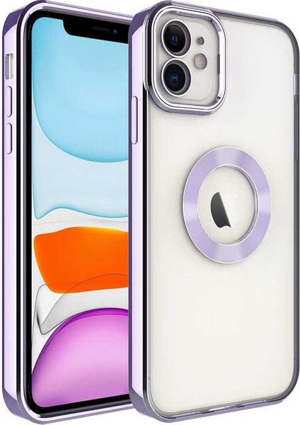 Apple iPhone 12 Kılıf Logo Gösteren Parlak Kenarlı Kamera Lens Korumalı Şeffaf Omega Silikon Kapak