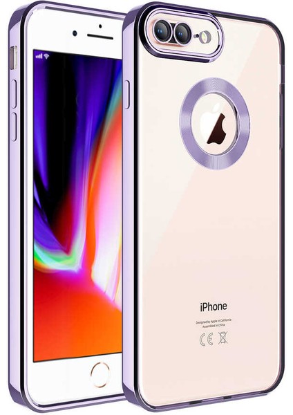 Apple iPhone 8 Plus Kılıf Logo Gösteren Parlak Kenarlı Kamera Lens Korumalı Şeffaf Omega Silikon Kapak