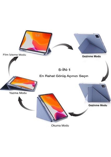 Ipad Air 5 10.9" 2022 M1 Uyumlu Silikon Kılıf Kalem Bölmeli Trifolding Case