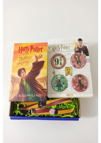 Harry Potter Kitap Görünümlü Kilitlenebilir Gizli Kasa, Boyun Ipi, Rozet Seti Hediye Seti