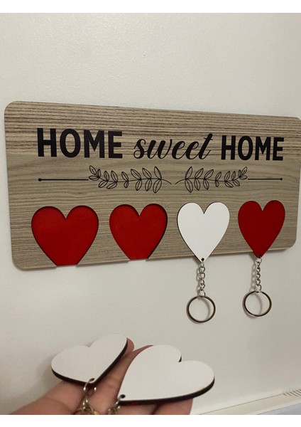 "home Sweet Home" El Yapımı Ahşap Mdf Anahtarlık Askısı Pano Anahtarlık