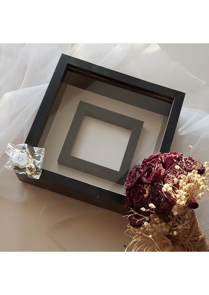 25 x 25 cm Siyah Renkli Fotoğraf Bölümlü! Ledli ve Isimsiz Çerçeve