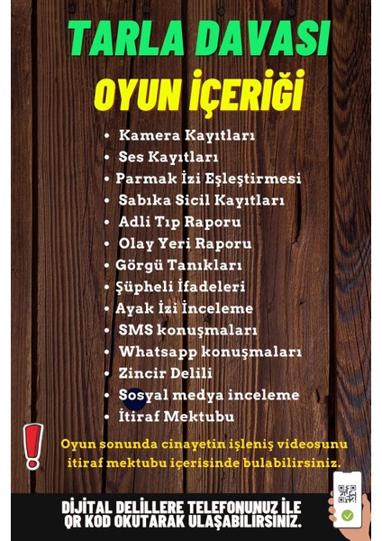 Cinayet Çözme / Dedektif Oyunu / Katil Kim / Suçlu Kim / Dedektiflik Oyunu / Tarla Davası