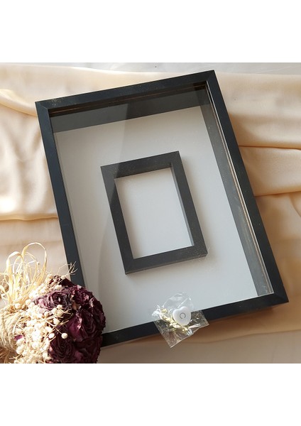 30 x 40 cm Siyah Renkli Isimsiz ve Ledli Fotoğraf Bölümlü Gül Anı Çerçevesi