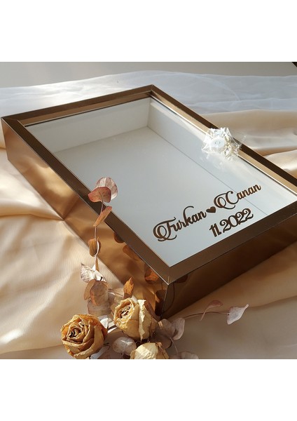 30 x 40 cm Derin Bronz Pleksi Kaplı Isimli ve Ledli Gül Anı Çerçevesi