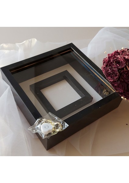 25 x 25 cm Siyah Renkli Fotoğraf Bölümlü Ledli Çerçeve