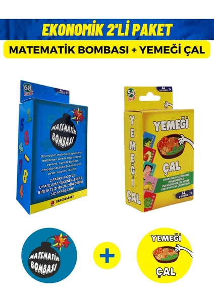 2'li Kart Oyunu Paketi /kutu Oyunu /eğitici Oyuncak/matematik Bombası + Yemeği Çal (Ekonomik Paket)