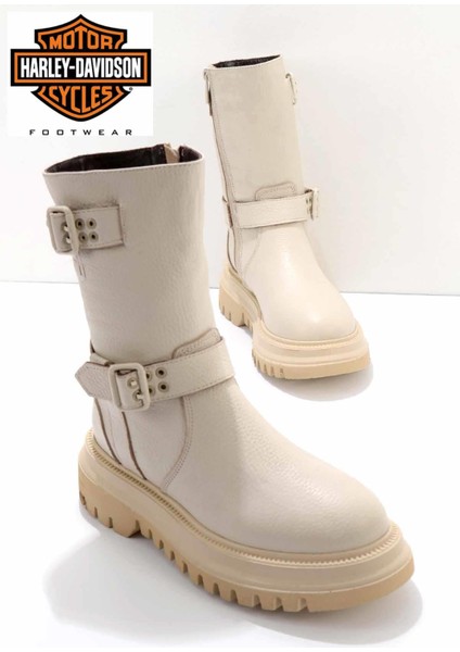 Beige Leather Kadın Bot & Bootie HD0777056603