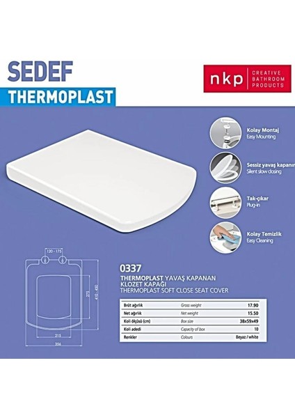 Kare Sedef Klozet Kapağı Beyaz Yavaş Kapanan(Clz)