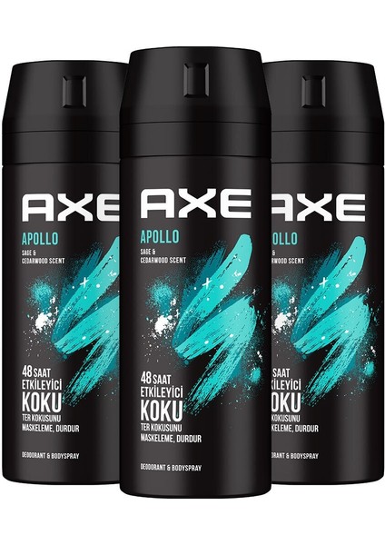 Erkek Sprey Deodorant Apollo 48 Saat Etkileyici Koku Vücut Spreyi 150 Ml X3 Adet