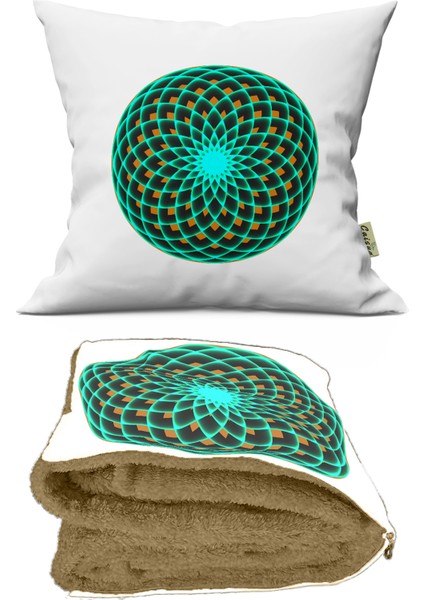 Yaşam Çiçeği Desenli Iç Dolgusu Battaniyeli Araç Içi Opsiyonel Yastık 36X36CM