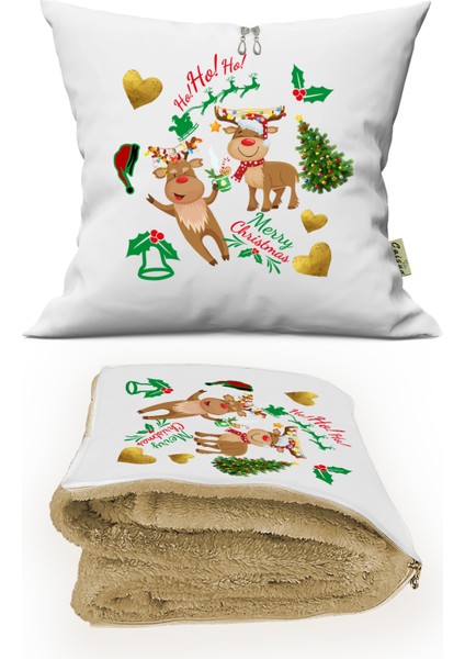 Yılbaşı Hediyesi Battaniyeli Yastık-Kırlent Happy New Year Opsiyonel Tv Battaniyeli Yastık 36X36CM