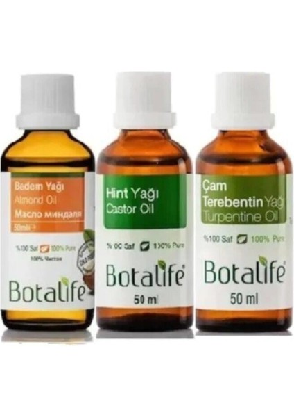 Badem Yağı Çam Terebentin Yağı Hint Yağı 50 ml 3 Lü Set