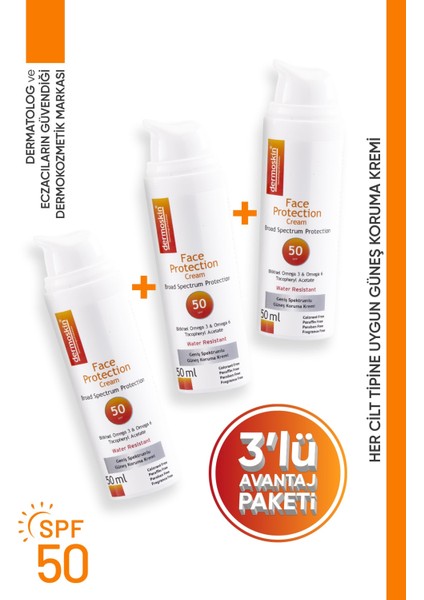 Face Protection Güneş Koruyucu SPF50 50ML 3'lü Avantaj Paketi