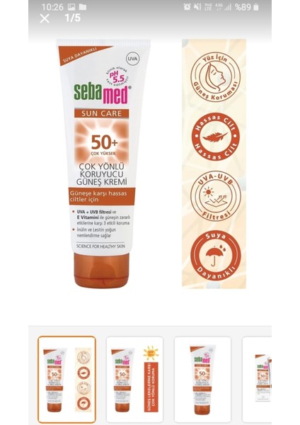 Sun Care +50 Güneş Kremi 75ML